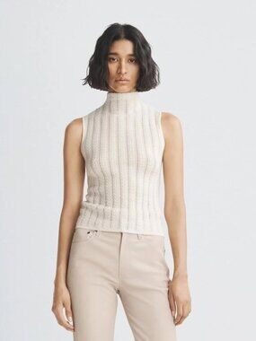 rag & bone Christina Cable-Knit Sleeveless Turtleneck – Ivory XS